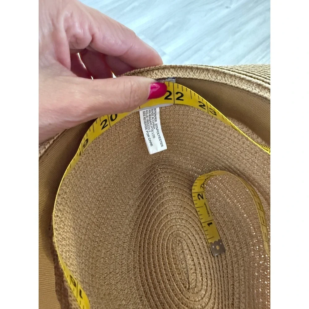 Cruise Club Tan Straw Sun Hat Leopard Print Trim Wide Brim Beach Fedora Womens